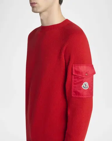 Moncler Men's Sleeve-Pocket Knit Crewneck Sweater | Thumbnail 4 Moncler Men's Sleeve-Pocket Knit Crewneck Sweater | Thumbnail 4