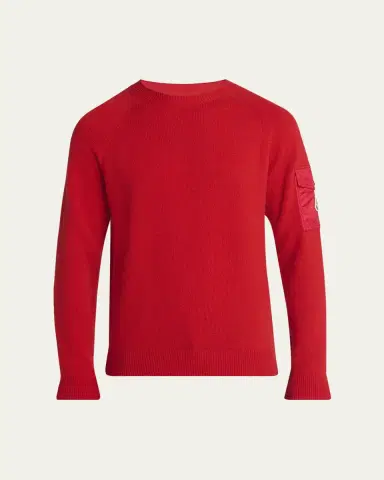 Moncler Men's Sleeve-Pocket Knit Crewneck Sweater | Thumbnail 5 Moncler Men's Sleeve-Pocket Knit Crewneck Sweater | Thumbnail 5
