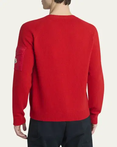 Moncler Men's Sleeve-Pocket Knit Crewneck Sweater | Thumbnail 7 Moncler Men's Sleeve-Pocket Knit Crewneck Sweater | Thumbnail 7
