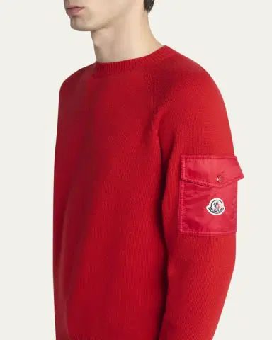 Moncler Men's Sleeve-Pocket Knit Crewneck Sweater | Thumbnail 9 Moncler Men's Sleeve-Pocket Knit Crewneck Sweater | Thumbnail 9
