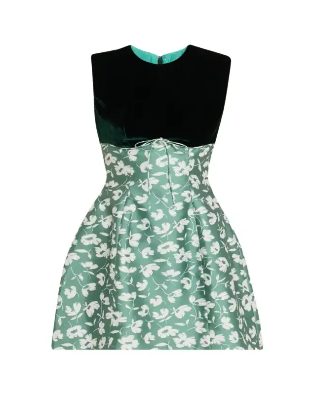 Jolie Velvet Empire-Waist Floral Brocade Mini Dress