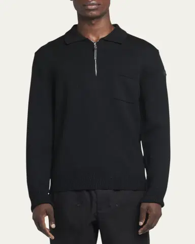 Moncler Men's Long-Sleeve Zip Polo Sweater | Thumbnail 4 Moncler Men's Long-Sleeve Zip Polo Sweater | Thumbnail 4