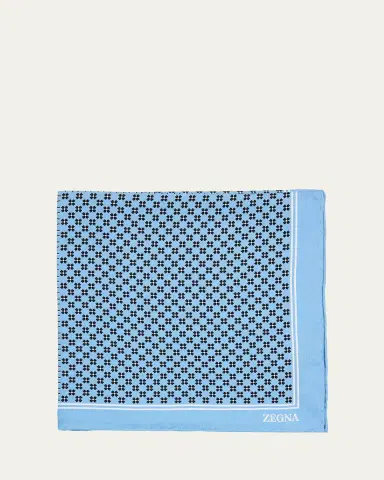 Zegna Men's Petite Geometric Floral Silk Pocket Square | Thumbnail 2 Zegna Men's Petite Geometric Floral Silk Pocket Square | Thumbnail 2