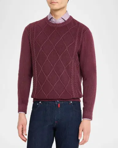 Kiton Men's Cashmere Diamond Cable Crewneck Sweater | Thumbnail 3