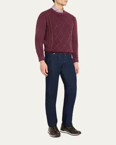 Kiton Men's Cashmere Diamond Cable Crewneck Sweater | Thumbnail 6