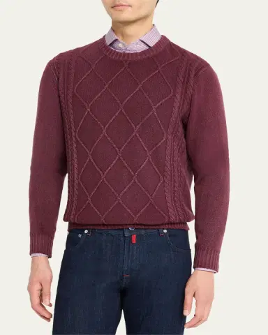 Kiton Men's Cashmere Diamond Cable Crewneck Sweater | Thumbnail 8