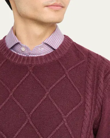 Kiton Men's Cashmere Diamond Cable Crewneck Sweater | Thumbnail 9