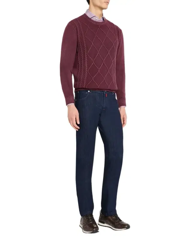 Men's Cashmere Diamond Cable Crewneck Sweater