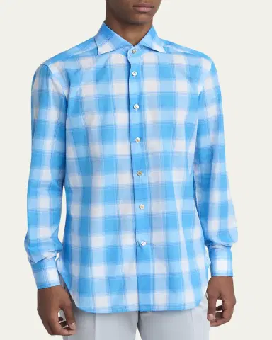 Kiton Men's Cotton Check Sport Shirt | Thumbnail 4