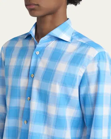Kiton Men's Cotton Check Sport Shirt | Thumbnail 5