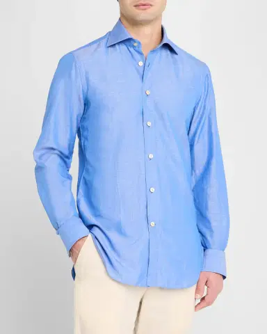 Kiton Men's Heathered Cotton Dress Shirt | Thumbnail 3