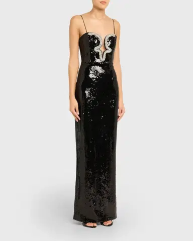 Rebecca Vallance Lyra Plunging Diamante Snake-Trim Sequin Gown | Thumbnail 3