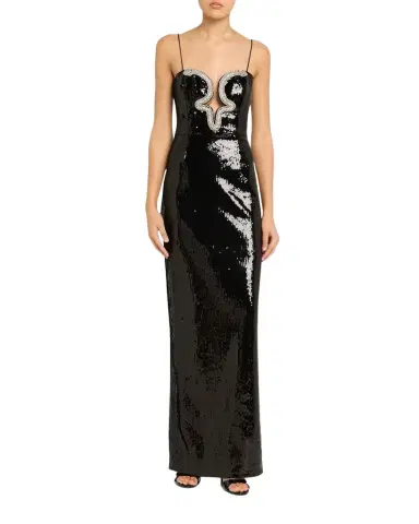 Rebecca Vallance Lyra Plunging Diamante Snake-Trim Sequin Gown | Thumbnail 1
