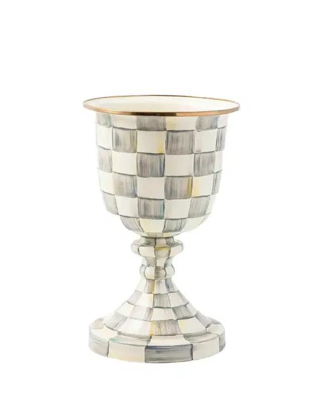 Sterling Check Enamel Pedestal Vase