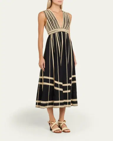 Ulla Johnson Palermo Deep-V Midi Dress | Thumbnail 4 Ulla Johnson Palermo Deep-V Midi Dress | Thumbnail 4