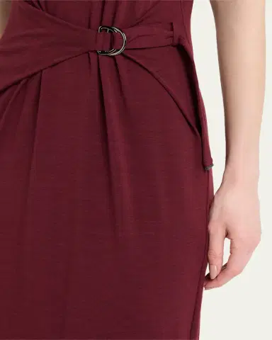 Brunello Cucinelli Drape Short-Sleeve Wool Jersey Midi Wrap Dress | Thumbnail 5