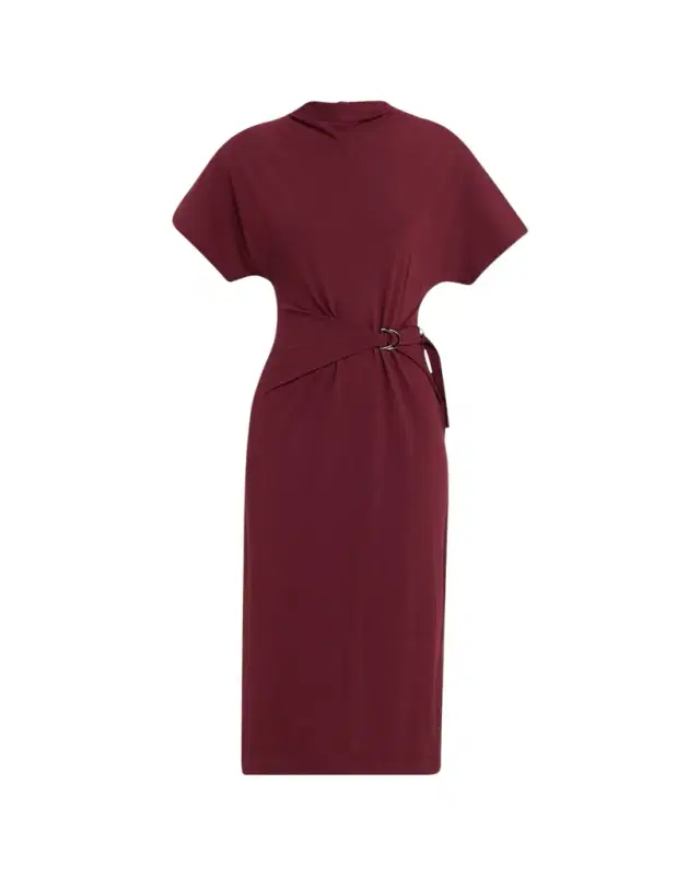 Brunello Cucinelli Drape Short-Sleeve Wool Jersey Midi Wrap Dress