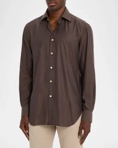 Kiton Men's Cotton Micro-Herringbone Sport Shirt | Thumbnail 3 Kiton Men's Cotton Micro-Herringbone Sport Shirt | Thumbnail 3