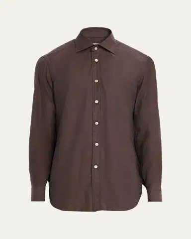Kiton Men's Cotton Micro-Herringbone Sport Shirt | Thumbnail 5 Kiton Men's Cotton Micro-Herringbone Sport Shirt | Thumbnail 5