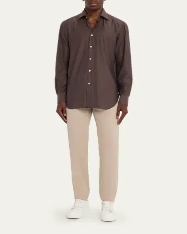 Kiton Men's Cotton Micro-Herringbone Sport Shirt | Thumbnail 6 Kiton Men's Cotton Micro-Herringbone Sport Shirt | Thumbnail 6