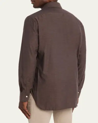 Kiton Men's Cotton Micro-Herringbone Sport Shirt | Thumbnail 7 Kiton Men's Cotton Micro-Herringbone Sport Shirt | Thumbnail 7