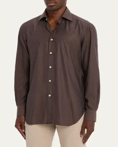 Kiton Men's Cotton Micro-Herringbone Sport Shirt | Thumbnail 8 Kiton Men's Cotton Micro-Herringbone Sport Shirt | Thumbnail 8