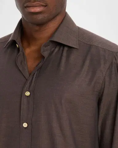 Kiton Men's Cotton Micro-Herringbone Sport Shirt | Thumbnail 9 Kiton Men's Cotton Micro-Herringbone Sport Shirt | Thumbnail 9