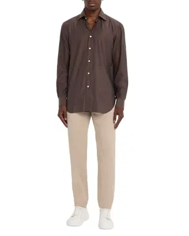 Kiton Men's Cotton Micro-Herringbone Sport Shirt | Thumbnail 1 Kiton Men's Cotton Micro-Herringbone Sport Shirt | Thumbnail 1