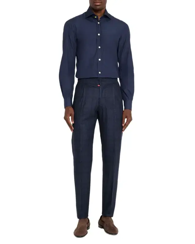 Men's Windowpane Pleated Stretch Pants