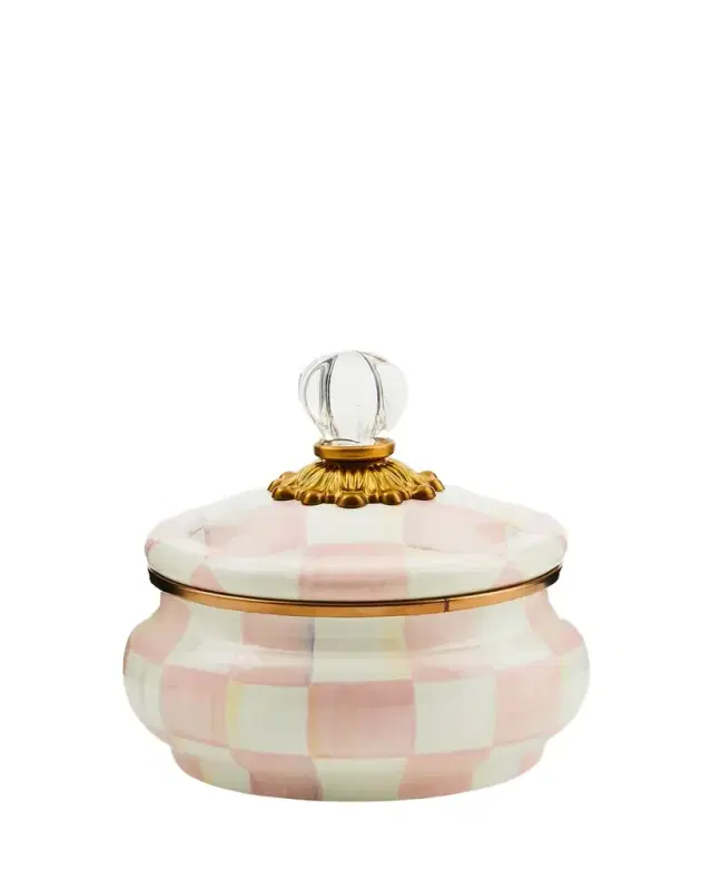 MacKenzie-Childs Rosy Check Enamel Squashed Pot