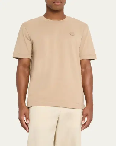 Moncler Men's Leather Logo Crewneck T-Shirt | Thumbnail 4