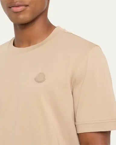 Moncler Men's Leather Logo Crewneck T-Shirt | Thumbnail 5
