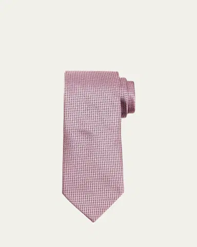 Zegna Men's Tonal Micro-Geometric Silk Tie | Thumbnail 2