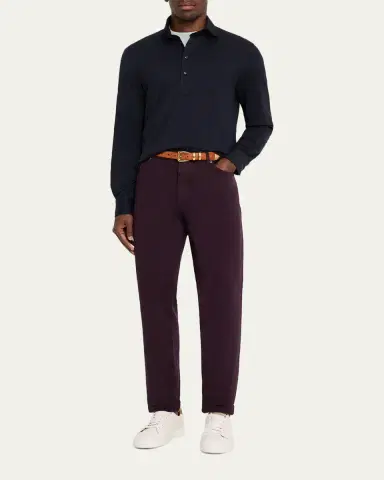 Brunello Cucinelli Men's Cotton Long-Sleeve Polo Shirt | Thumbnail 2