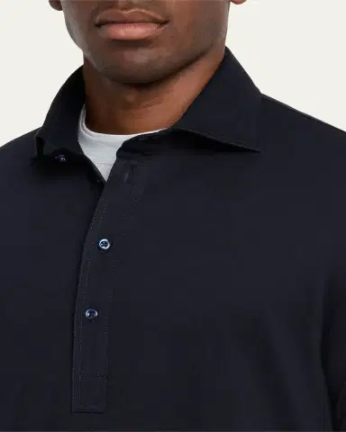 Brunello Cucinelli Men's Cotton Long-Sleeve Polo Shirt | Thumbnail 5
