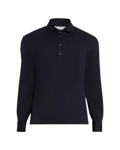 Brunello Cucinelli Men's Cotton Long-Sleeve Polo Shirt | Thumbnail 1