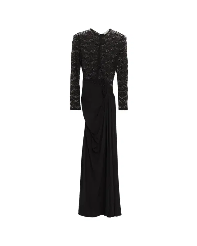 Amalyia Draped Mixed Media Column Gown