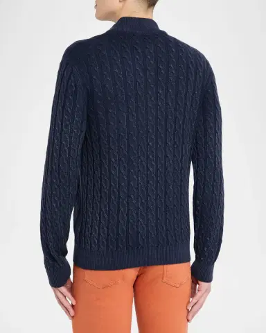 Kiton Men's Washed Cashmere Cable Knit Full-Zip Sweater | Thumbnail 2 Kiton Men's Washed Cashmere Cable Knit Full-Zip Sweater | Thumbnail 2