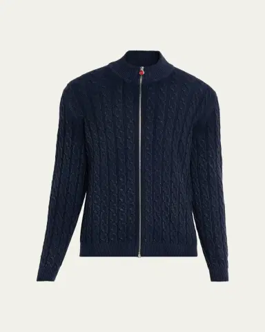 Kiton Men's Washed Cashmere Cable Knit Full-Zip Sweater | Thumbnail 5 Kiton Men's Washed Cashmere Cable Knit Full-Zip Sweater | Thumbnail 5