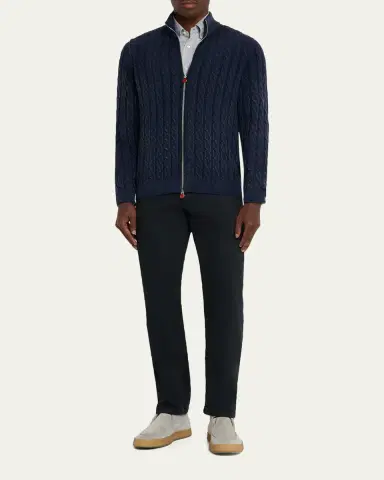 Kiton Men's Washed Cashmere Cable Knit Full-Zip Sweater | Thumbnail 6 Kiton Men's Washed Cashmere Cable Knit Full-Zip Sweater | Thumbnail 6