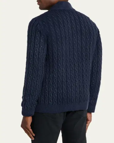 Kiton Men's Washed Cashmere Cable Knit Full-Zip Sweater | Thumbnail 7 Kiton Men's Washed Cashmere Cable Knit Full-Zip Sweater | Thumbnail 7