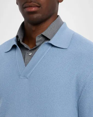 Zegna Men's Oasi Cashmere Johnny Collar Polo Sweater | Thumbnail 4