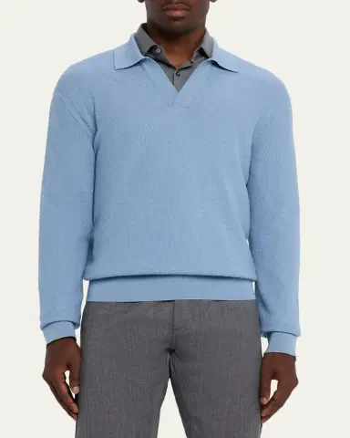 Zegna Men's Oasi Cashmere Johnny Collar Polo Sweater | Thumbnail 8