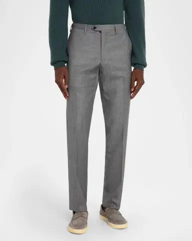 Kiton Men's Wool Twill Flat-Front Trousers | Thumbnail 3 Kiton Men's Wool Twill Flat-Front Trousers | Thumbnail 3