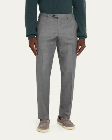 Kiton Men's Wool Twill Flat-Front Trousers | Thumbnail 8 Kiton Men's Wool Twill Flat-Front Trousers | Thumbnail 8
