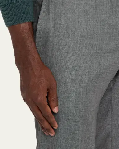 Kiton Men's Wool Twill Flat-Front Trousers | Thumbnail 9 Kiton Men's Wool Twill Flat-Front Trousers | Thumbnail 9