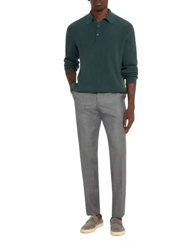 Men's Wool Twill Flat-Front Trousers