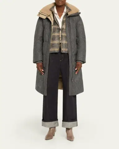 Brunello Cucinelli Fuzzy Check Wool-Mohair Zip Vest | Thumbnail 2
