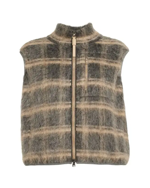 Fuzzy Check Wool-Mohair Zip Vest