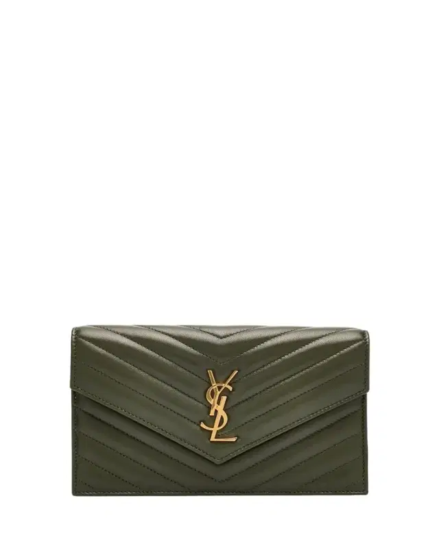 Saint Laurent Small YSL Wallet on Chain in Grain Leather